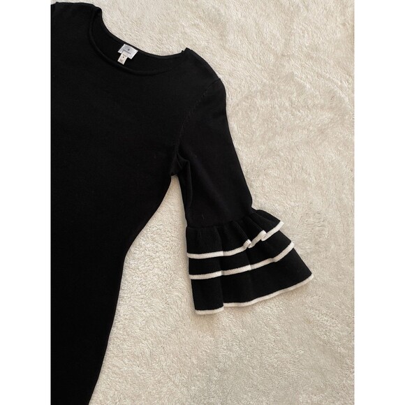 Dressbarn Womens Knitted Sweater Dress Size PM M Petite Black Ruffle Sleeve - Picture 2 of 9